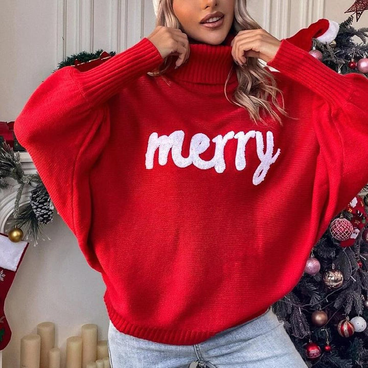 Oversized turtleneck sweater for women with festive inscription Lune London