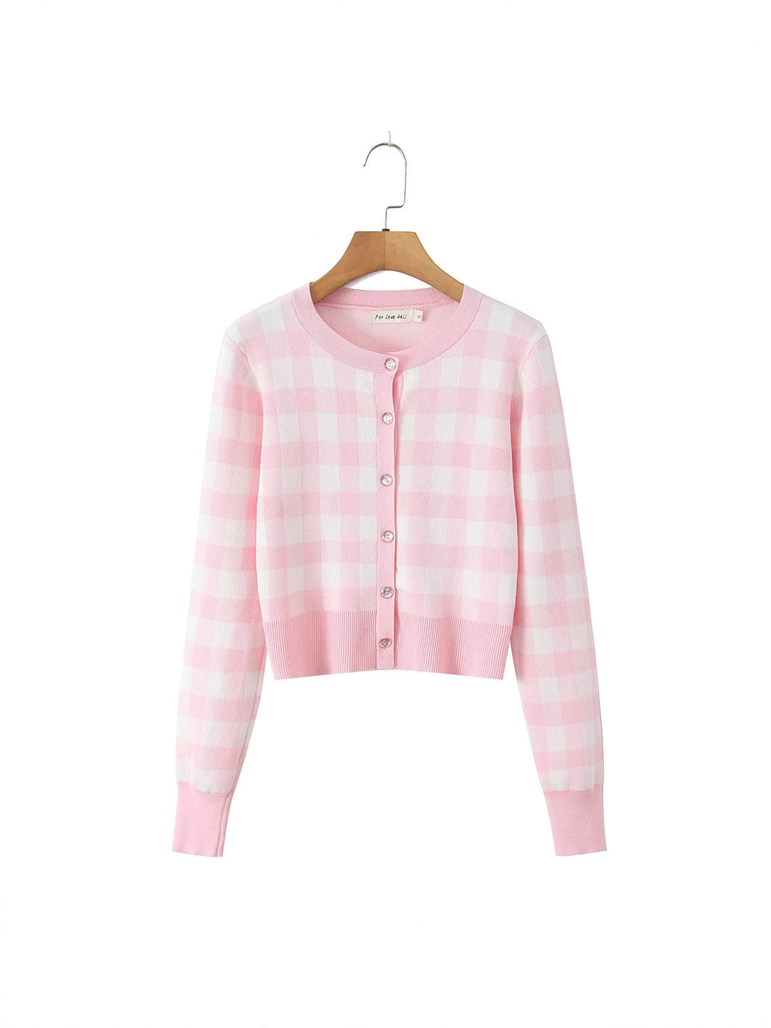 Ladies checked fashion cardigan with round collar and button closure Lune London