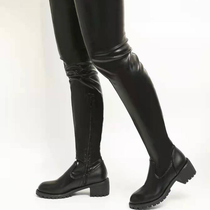 Knee-high synthetic leather boots for women with non-slip sole Lune London
