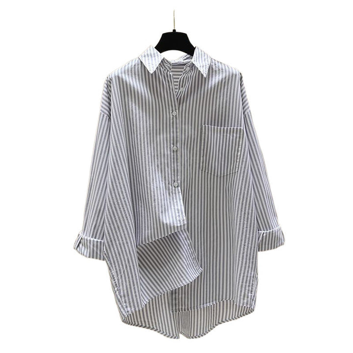 Women Striped Oversized Shirt with Longer Back and Practical Chest Pocket Lune London
