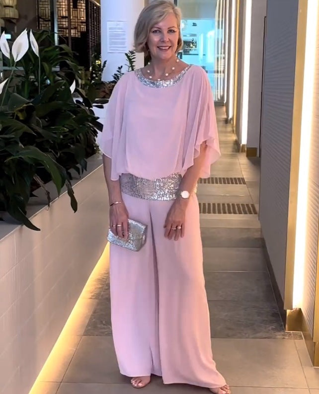 Ladies elegant and airy jumpsuit with sparkling belt Lune London