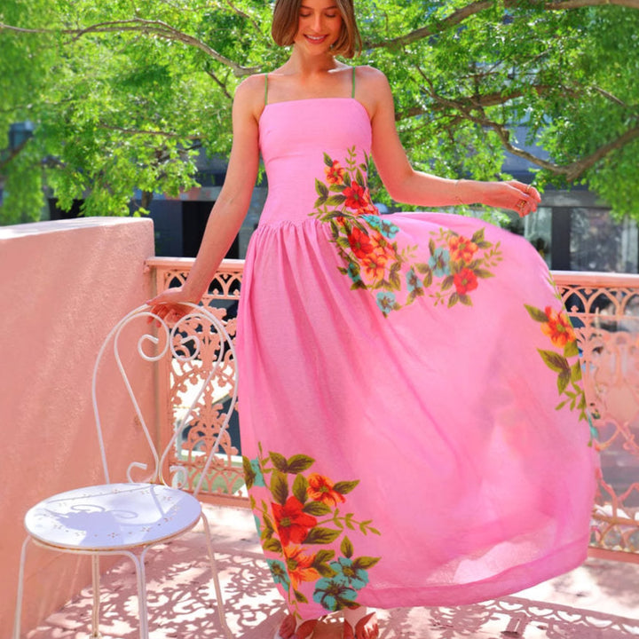 Elegant maxi dress for women with floral design and peplum Chic & Stil