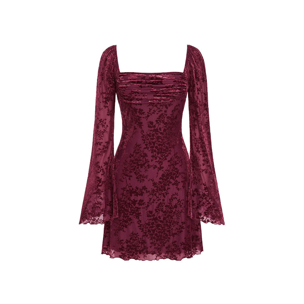 Robe en velours pour femmes avec décolleté en V profond et élégantes manches bouffantes Chic & Stil