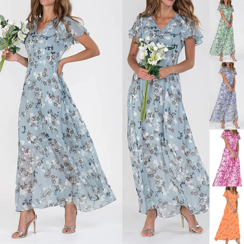 Maxi dress for women with elegant ruffle details and a chic floral design