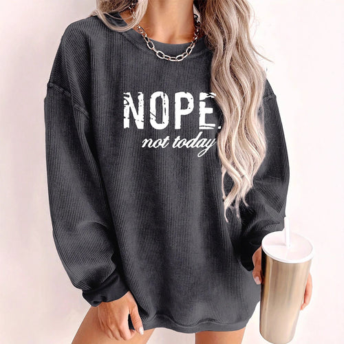 Casual oversized sweater for women with statement print and ribbed texture Lune London