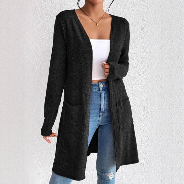 Ladies Long Knitted Cardigan with Practical Pockets Lune London