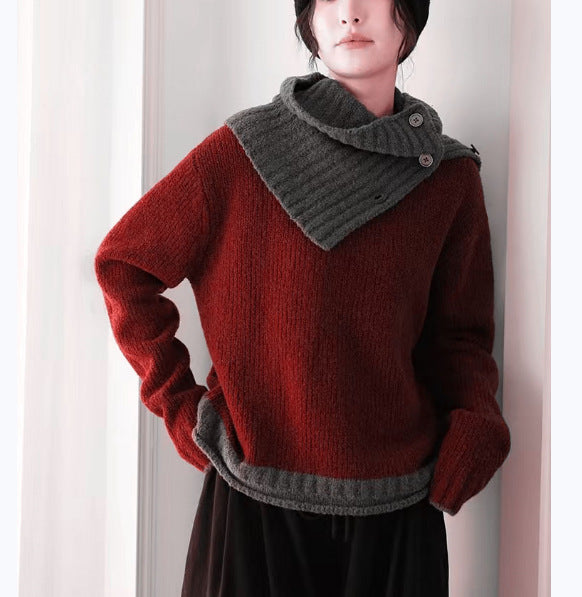 Pull chunky en tricot pour femmes avec col asymétrique et détail de bouton innovant Chic & Stil