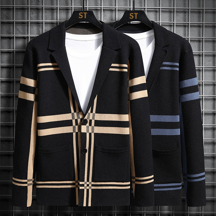 Fashion knit jacket for men with a unique plaid pattern Lune London