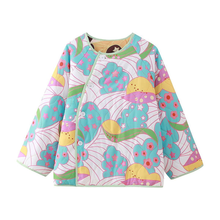 Transitional jacket for women with a cheerful floral pattern and practical button details Lune London