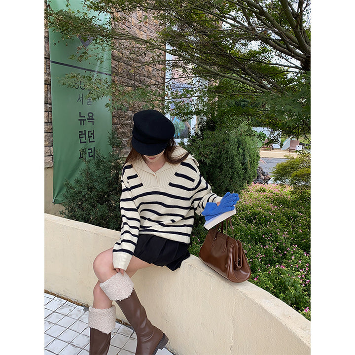 Ladies classic knit sweater with maritime stripes Chic & Stil