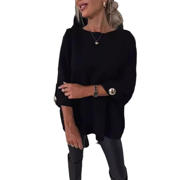 Femmes Pull Tricot Élégant avec Manches Large Découpées et Détails en Boutons Chic & Stil