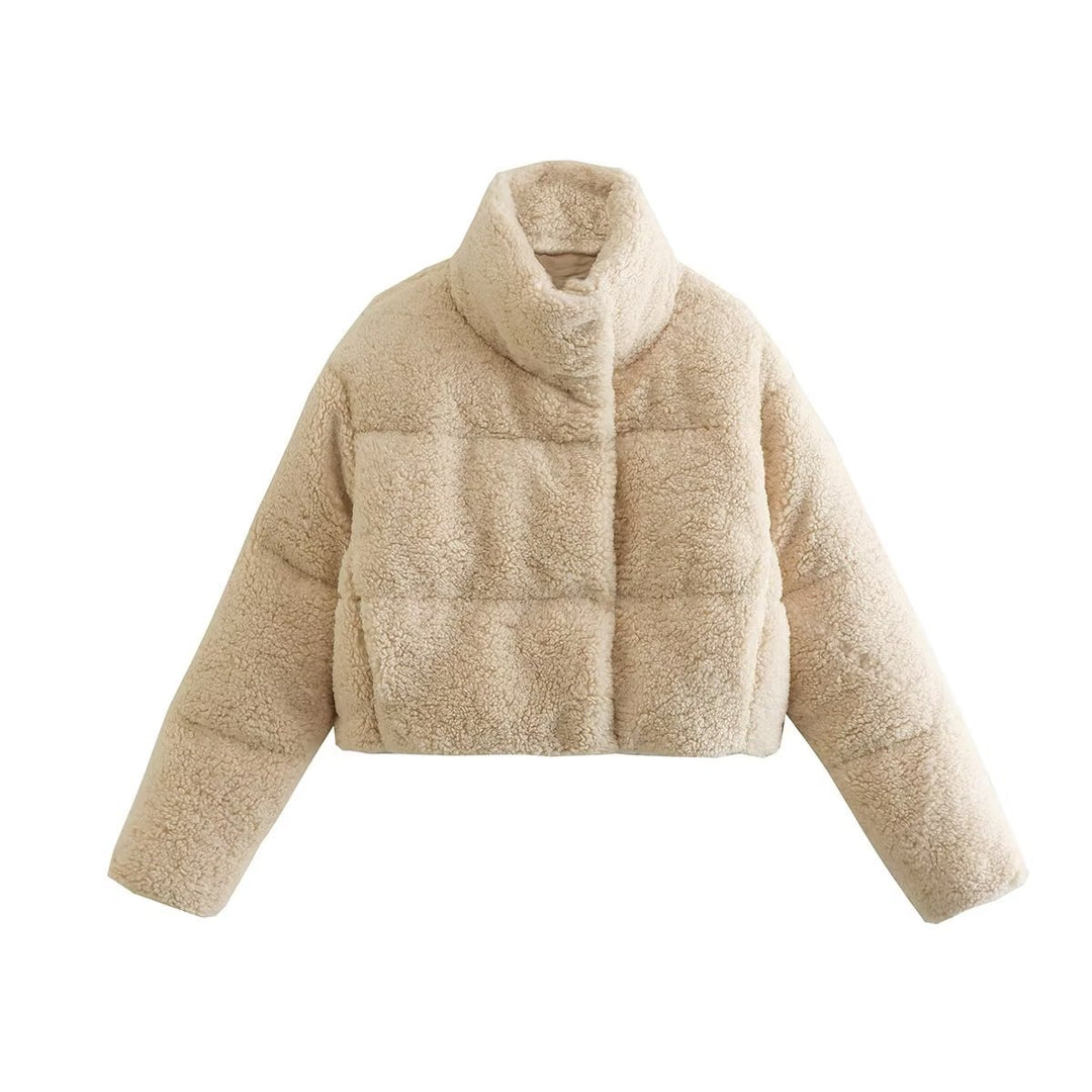 Short soft fleece jacket for women with high collar Lune London