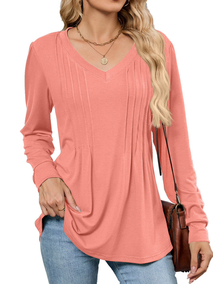 Viscose blouse for women with elegant pleats and V-neck Lune London