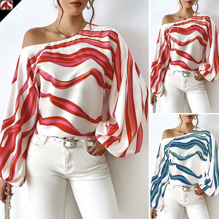 Lune London off-shoulder satin blouse for women with puff sleeves