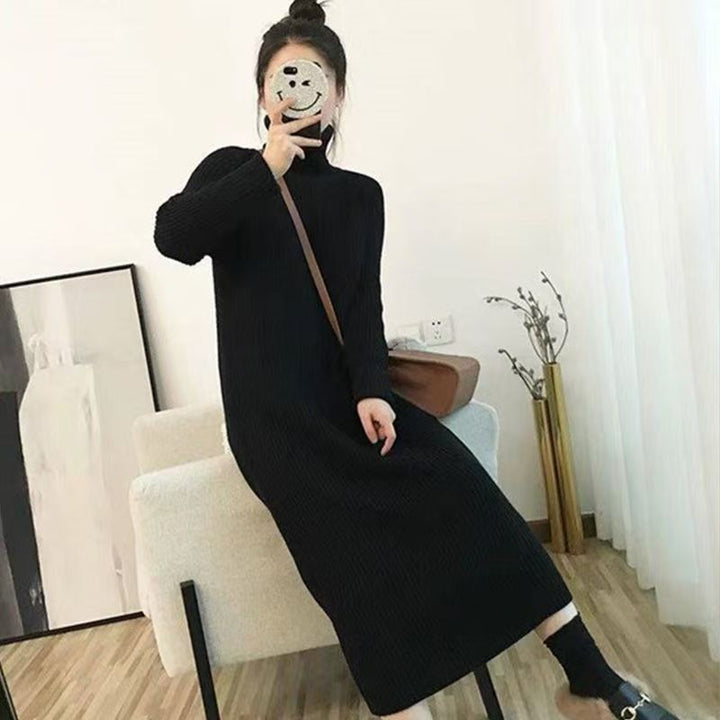 Robe en tricot côtelé pour femmes avec col montant et coupe longue Chic & Stil