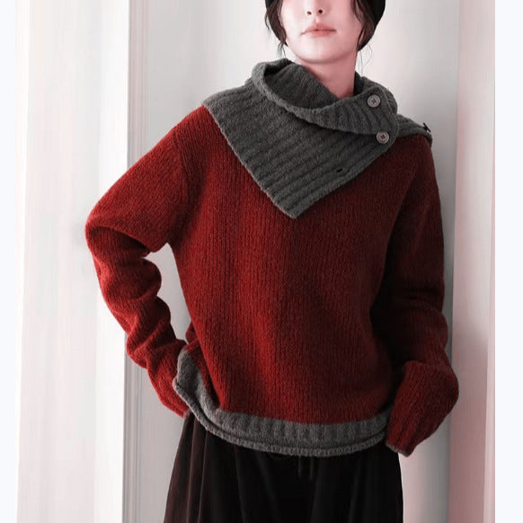 Pull chunky en tricot pour femmes avec col asymétrique et détail de bouton innovant Chic & Stil