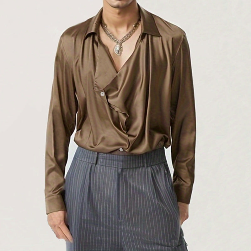 Men's elegant long sleeve shirt with draped button placket and silky finish Lune London