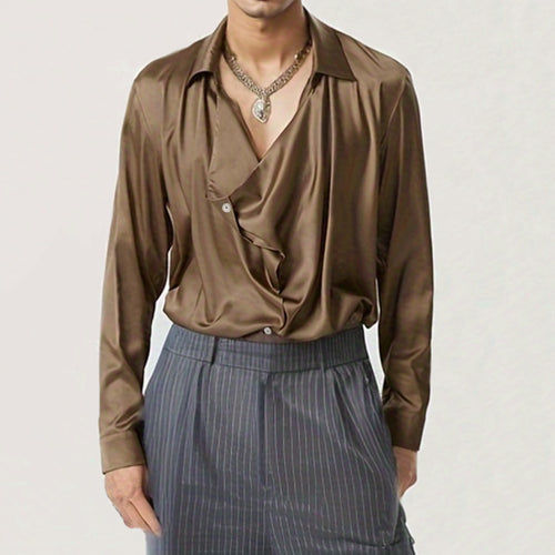 Men's elegant long sleeve shirt with draped button placket and silky finish Lune London