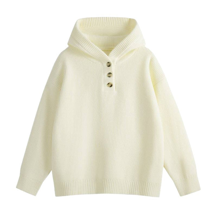 Ladies high-quality sweater and knit with high collar and button details Lune London
