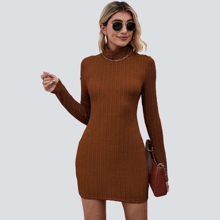 Robe ajustée à manches longues pour femmes avec col montant et structure côtelée Chic & Stil