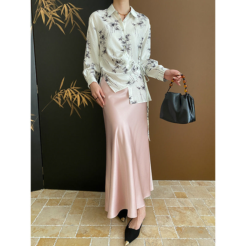 Ladies Elegant Blouse Shirt with Wrap Design and Floral Pattern Chic & Stil