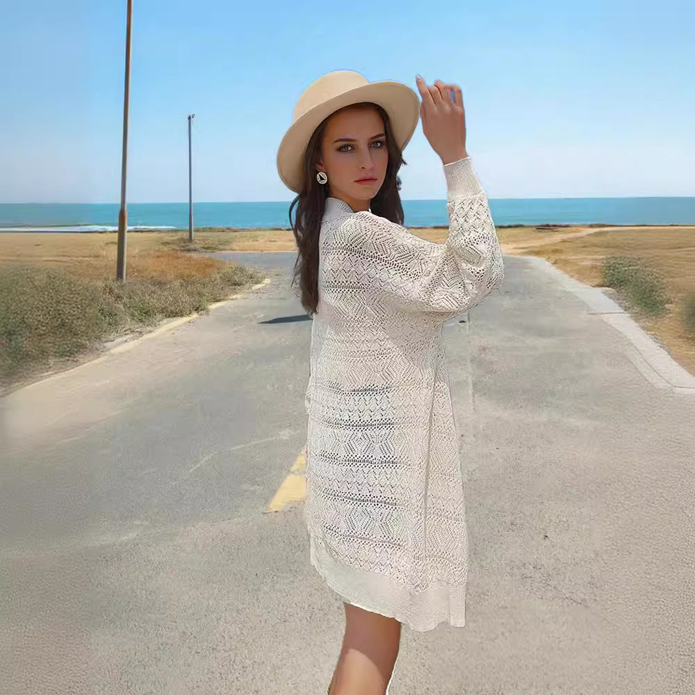 Women's cardigan with artistic crochet pattern and airy cut Lune London