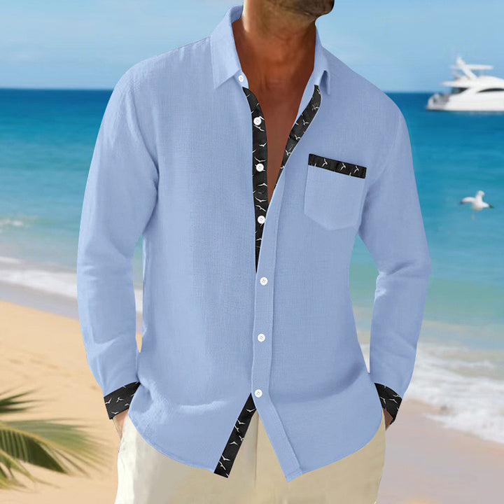 Men's Casual Long Sleeve Shirt with Trendy Collar and Chest Pocket Lune London
