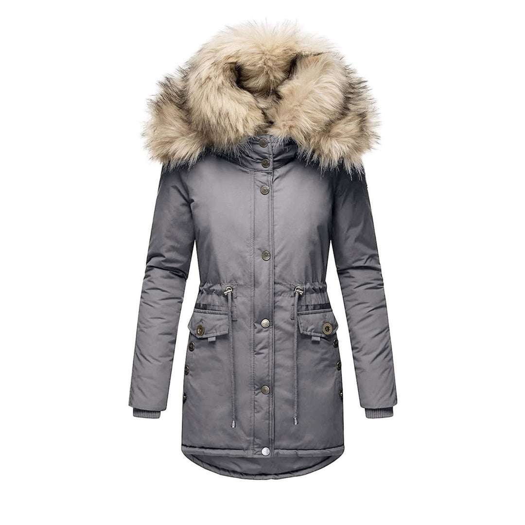 Winter parka for women with removable faux fur collar and practical pockets Lune Londonl