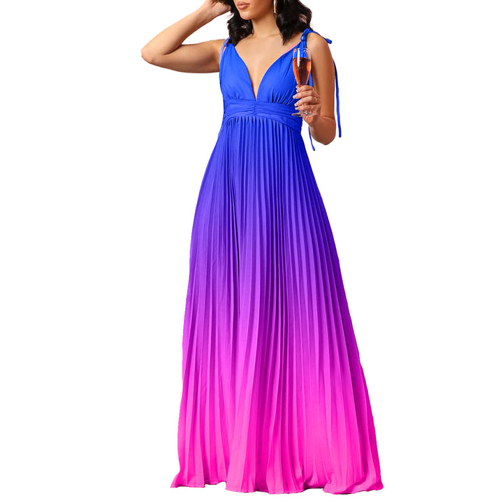 Lune London pleated maxi dress for women with adjustable straps and V neck