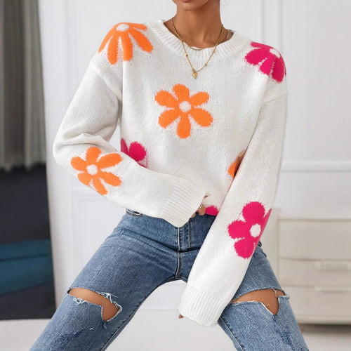 Women's sweater with floral design and round neckline Lune London