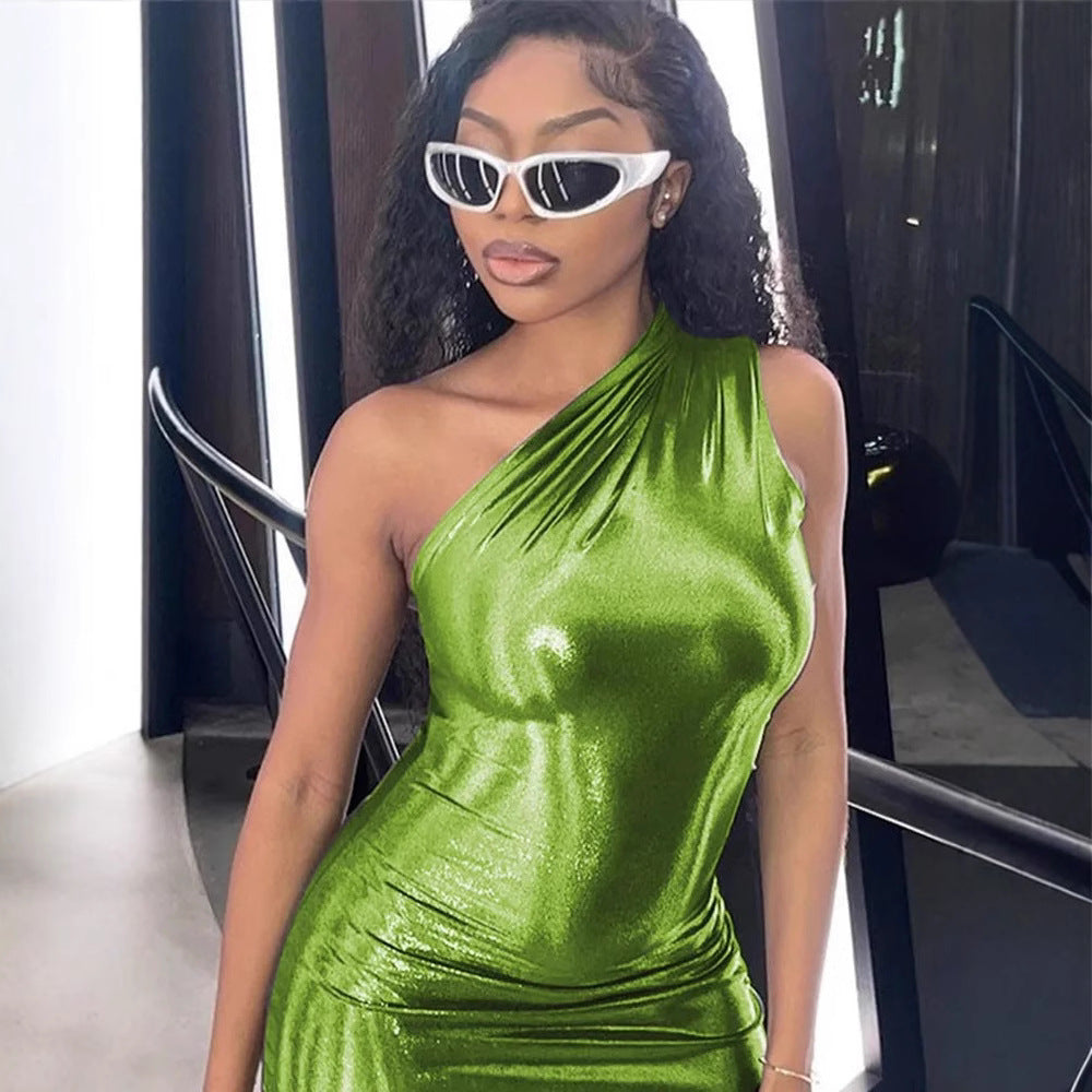 Asymmetrical metallic shift dress for women Lune London