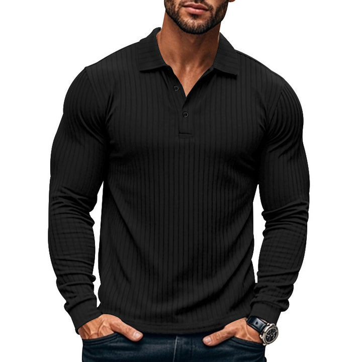 Men's Long Sleeve Henley Shirt with Ribbed Texture Pattern Lune London