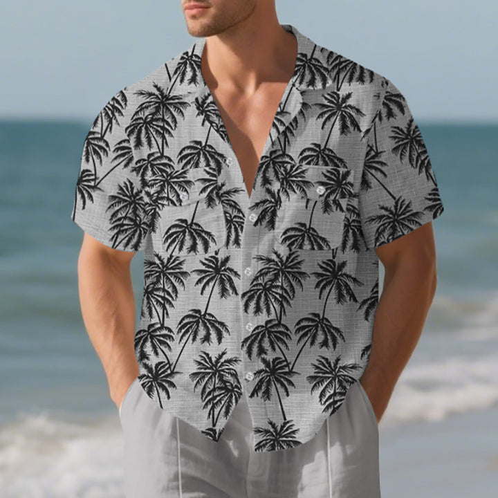 Short-sleeve shirt for men with palm pattern and practical chest pocket Lune London
