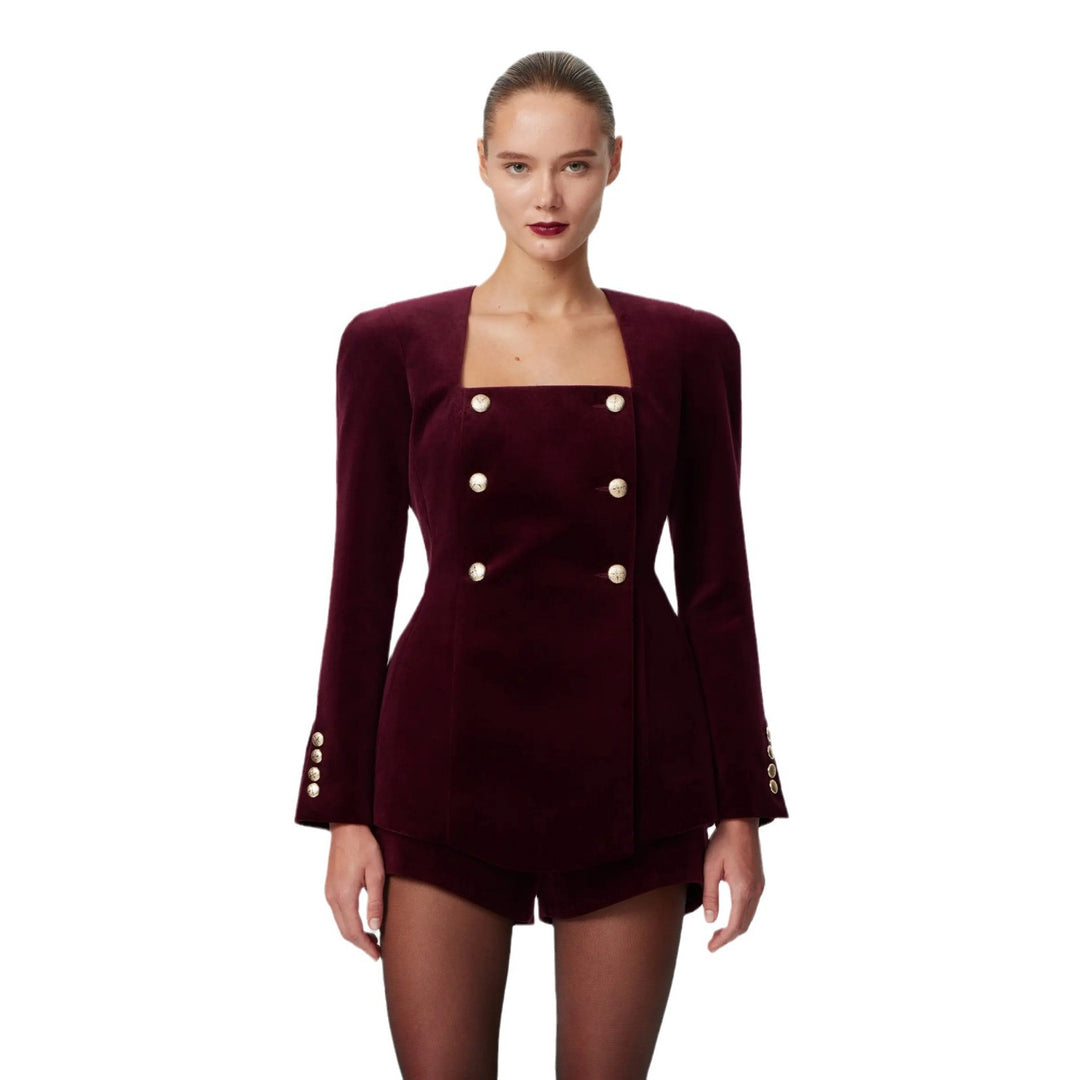 Velvet blazer for women with elegant button details Lune London