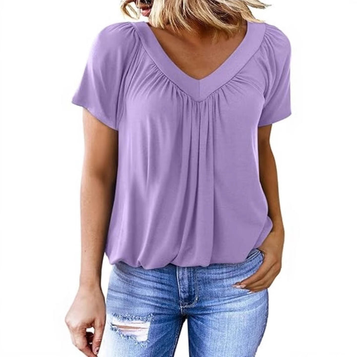 Lune London Women's Pleated V Neck Casual Top