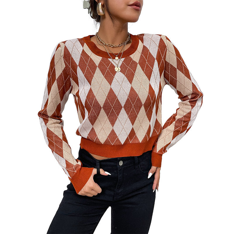 Pull en tricot à la mode pour femme avec motif en losange et coupe décontractée Chic & Stil