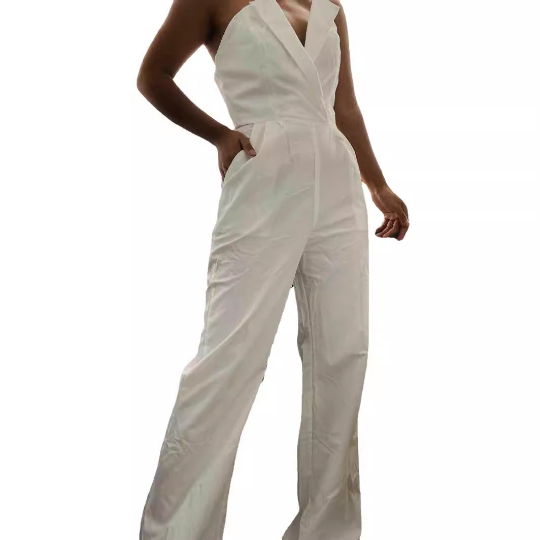 Elegant ladies' jumpsuit with fitted cut and deep V-neck Lune London