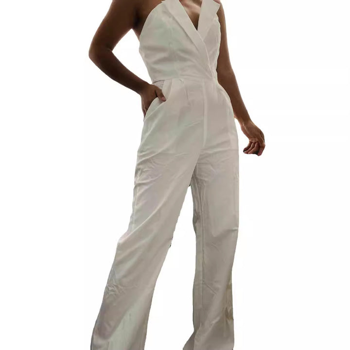Elegant ladies' jumpsuit with fitted cut and deep V-neck Lune London