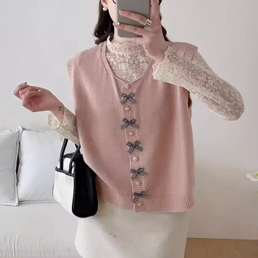 Fashion Knitted Tank Top for Women with Fun Knots and Continuous Button Placket Lune London