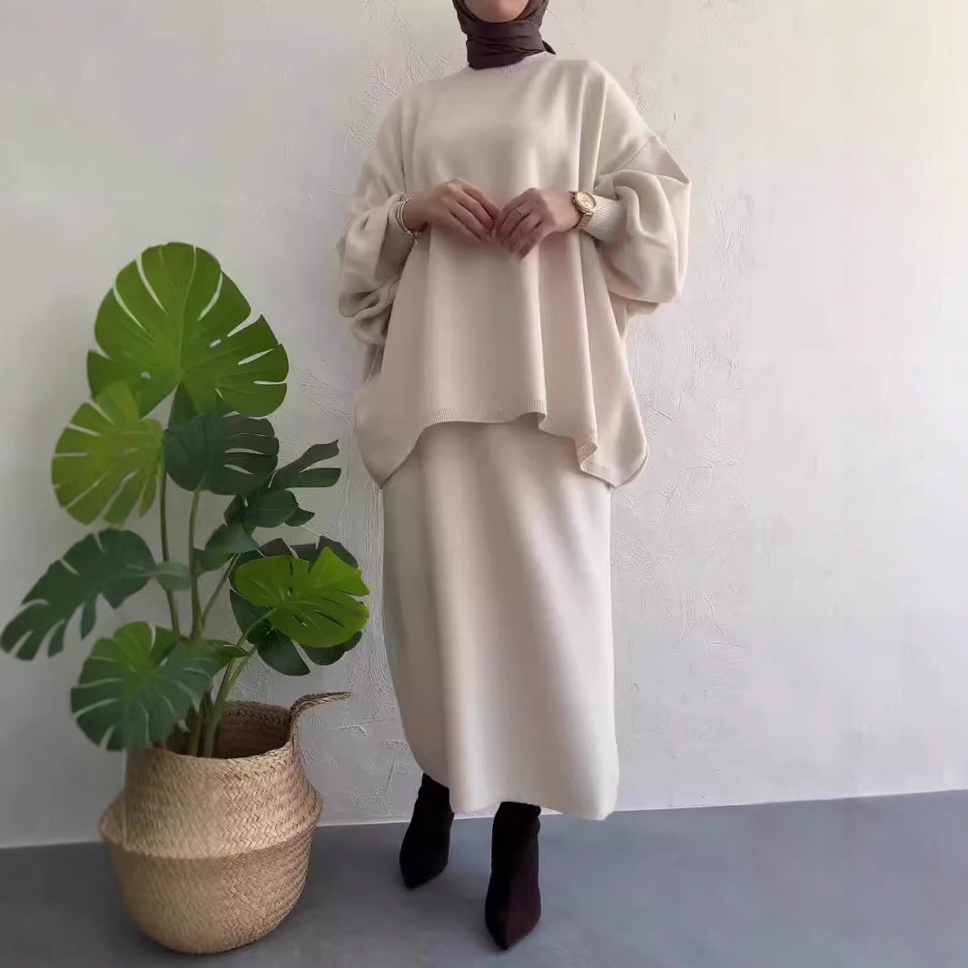 Women's Oversized Sweatshirt with Stylish Chic Midi Skirt
