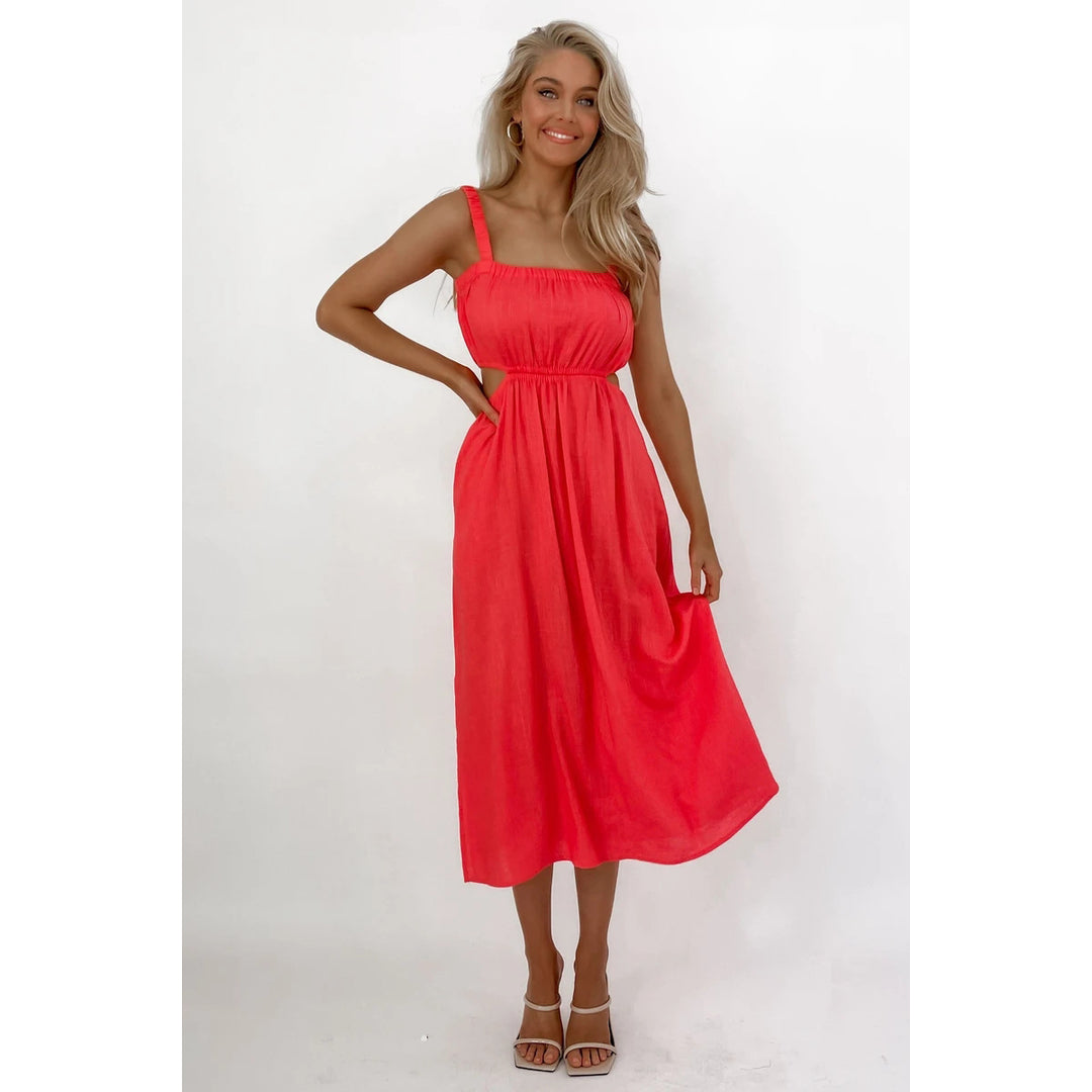 Ladies midi dress with sophisticated cut and side cut-outs