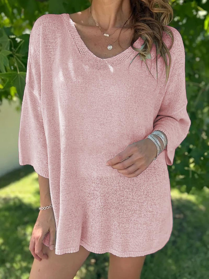 Women’s airy knitted top with an oversized cut and V-neck Lune London