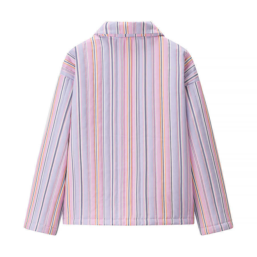 Striped transition jacket for women with practical pockets and modern high collar Lune London