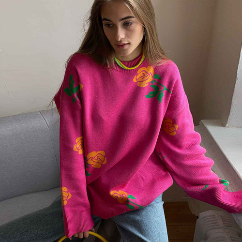 Ladies soft knitted sweater with floral pattern Lune London