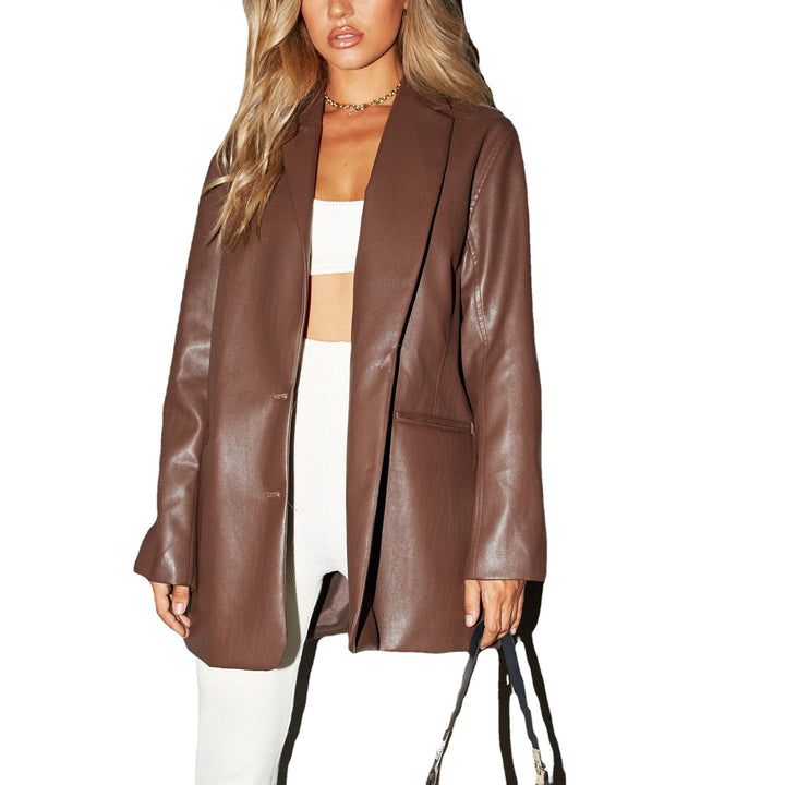 Ladies Oversized Blazer in Faux Leather Lune London
