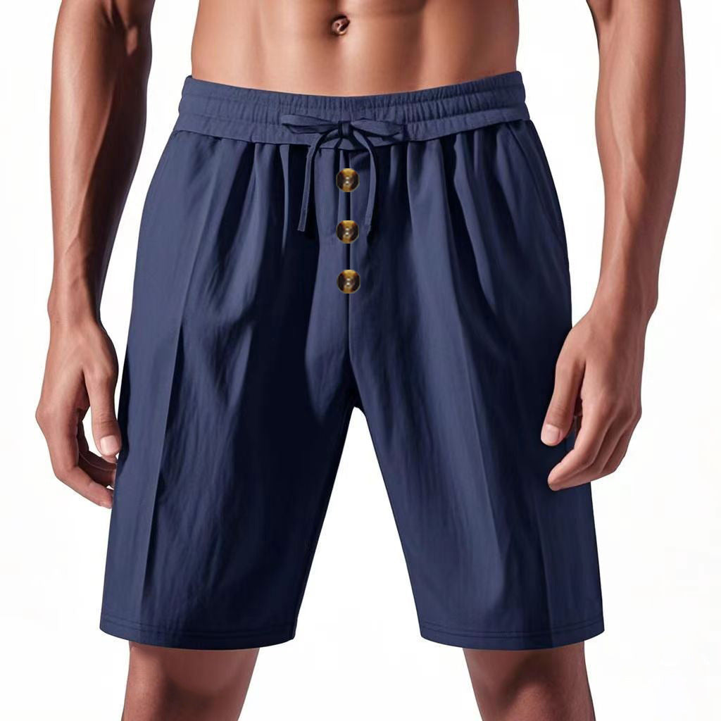 Shorts d'été légers pour hommes avec taille élastique et détails de bouton pratiques Lune London