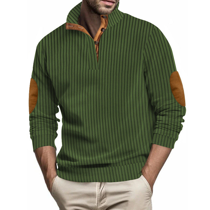 Elegant knit sweater for men with lapel collar and leather appliques Lune London