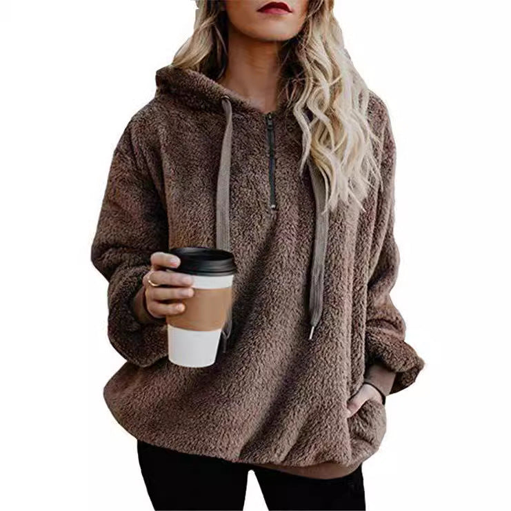 Ladies Comfortable Hoodie in Teddy Fleece Lune London