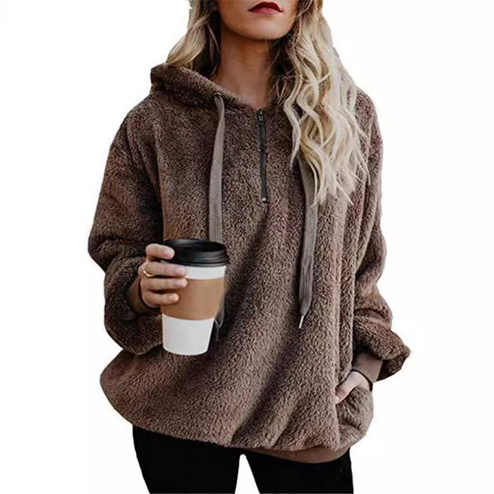 Ladies Comfortable Hoodie in Teddy Fleece Lune London
