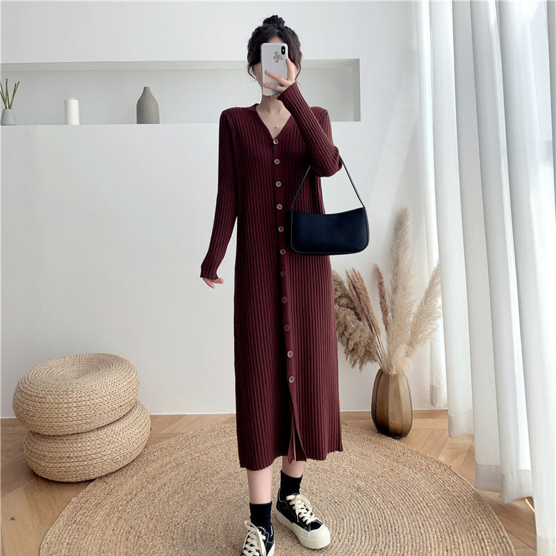 Elegant cardigan dress for women with button and structured fabric belt Lune London
